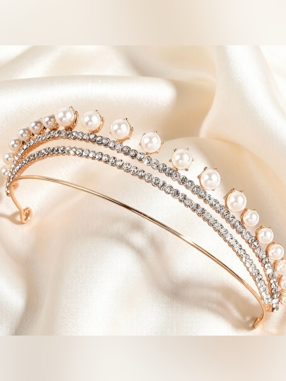 Gold Pearl & Crystal Triple Headband - Women Accessories